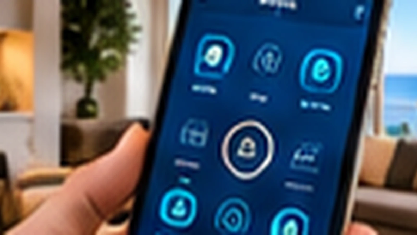 Smartphone contrôlant les équipements connectés d’un salon moderne