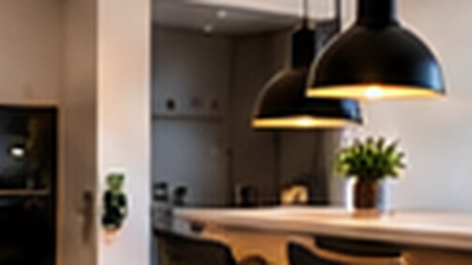 Suspensions LED noires dans une cuisine moderne et lumineuse